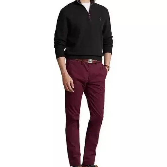 Polo by Ralph Lauren Mens Slim-Fit Stretch Chino Pants Khaki Rich Ruby 34/30 New - Picture 2 of 8
